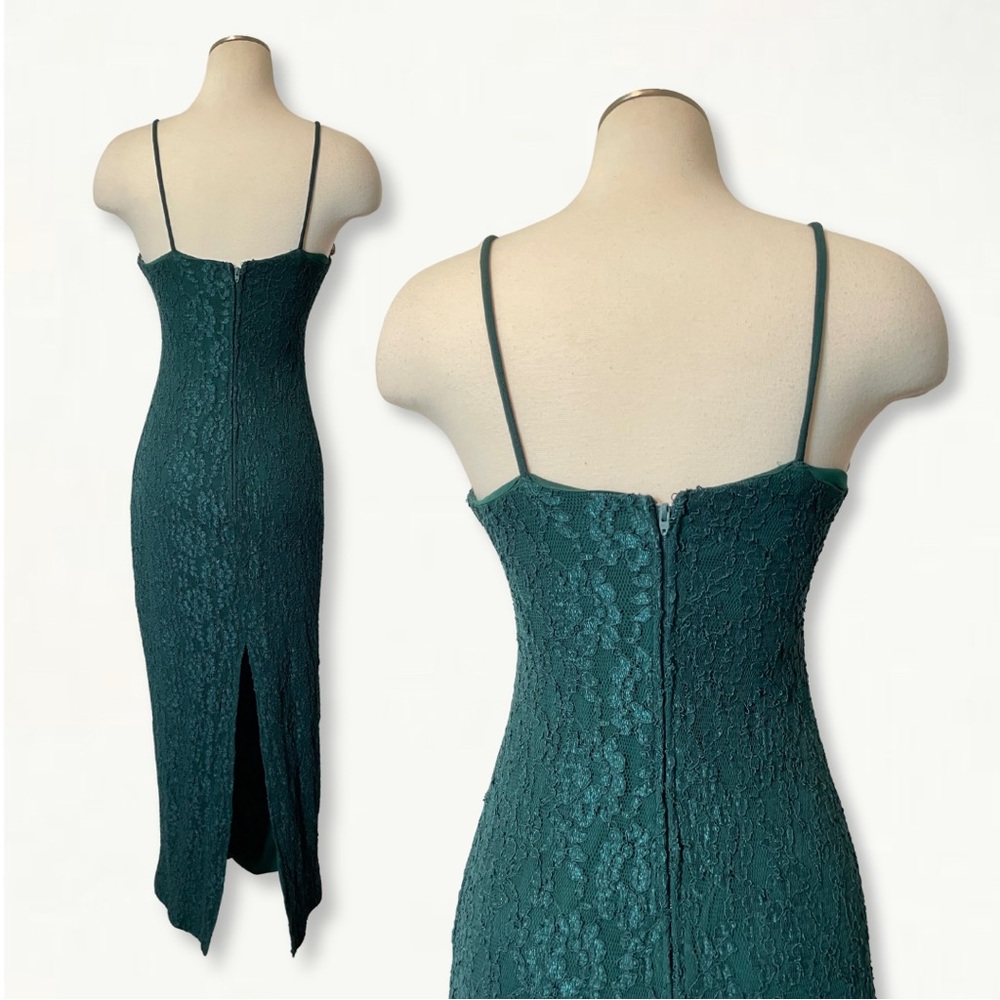 Vintage 1990s Frederick’s of Hollywood Green Lace Sequin + Studded Formal Dress - Picture 6 of 9